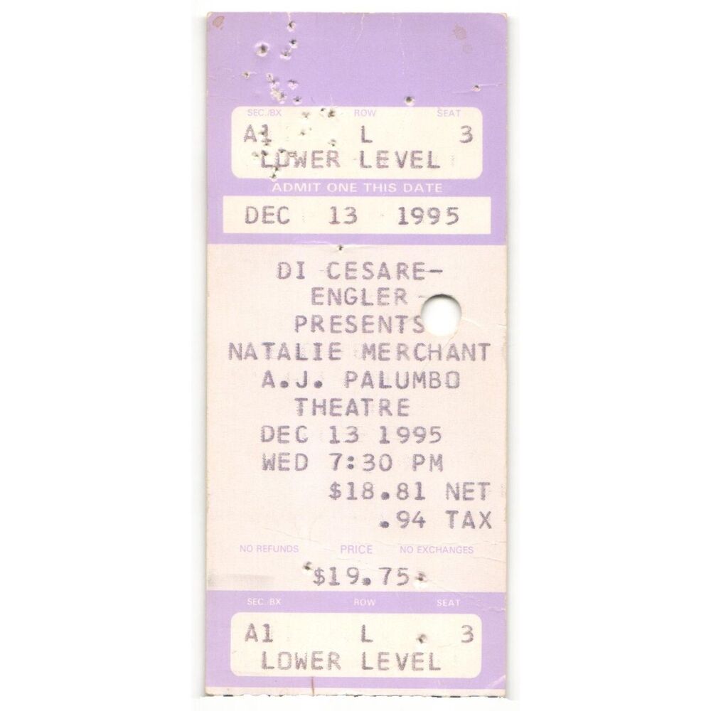 Vintage 1995 Natalie Merchant Concert Ticket Stub Pittsburgh PA